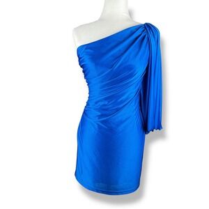 Elegant Blue One-Shoulder Mini Dress